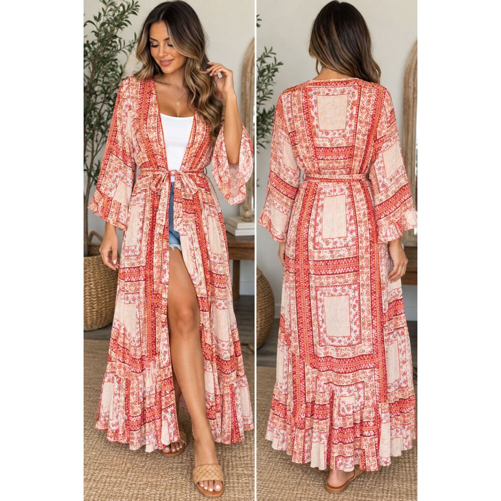 Freesia Boho Floral Kimono Dress
